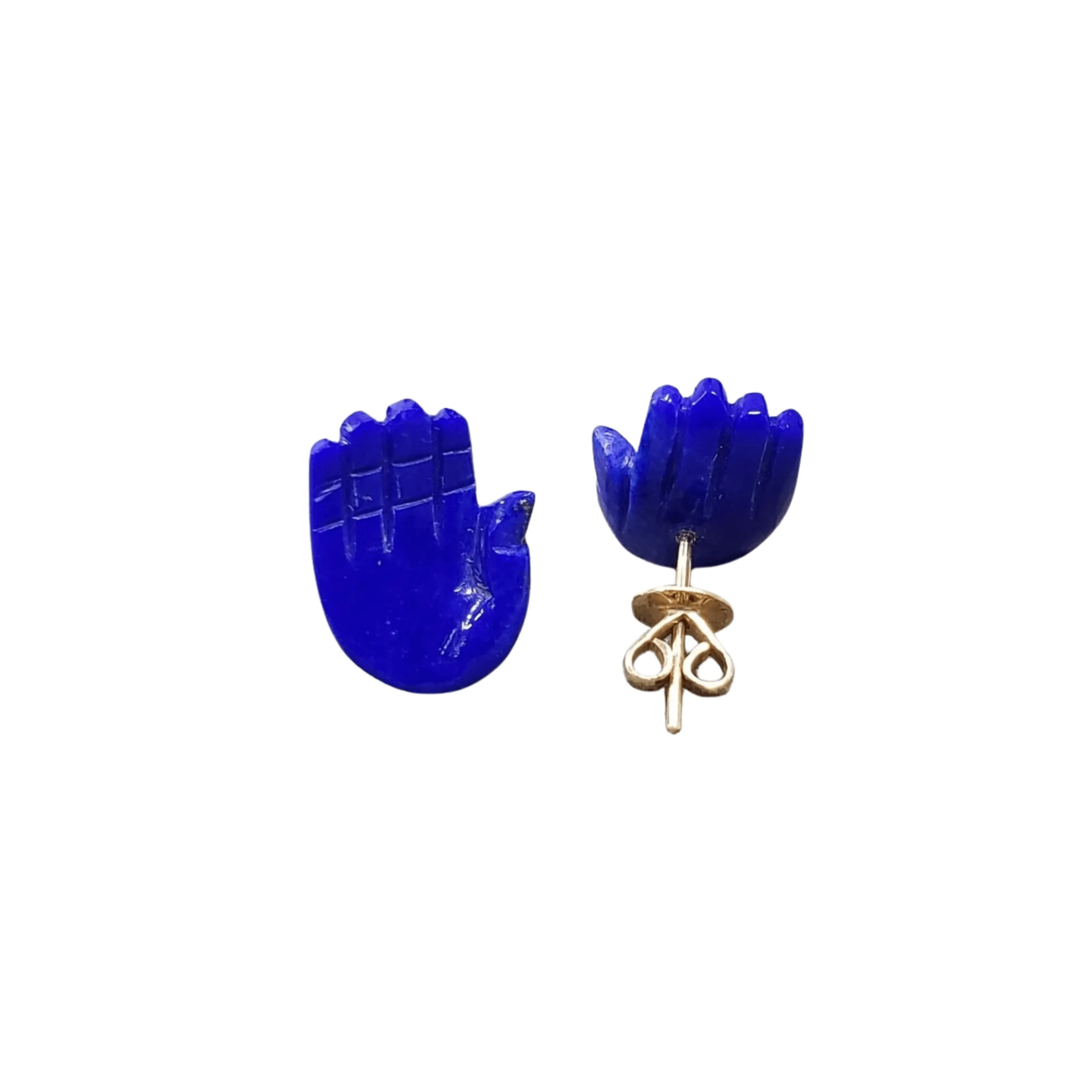 14k Gold Lapis Lazuli Earrings Palm Shape Studs