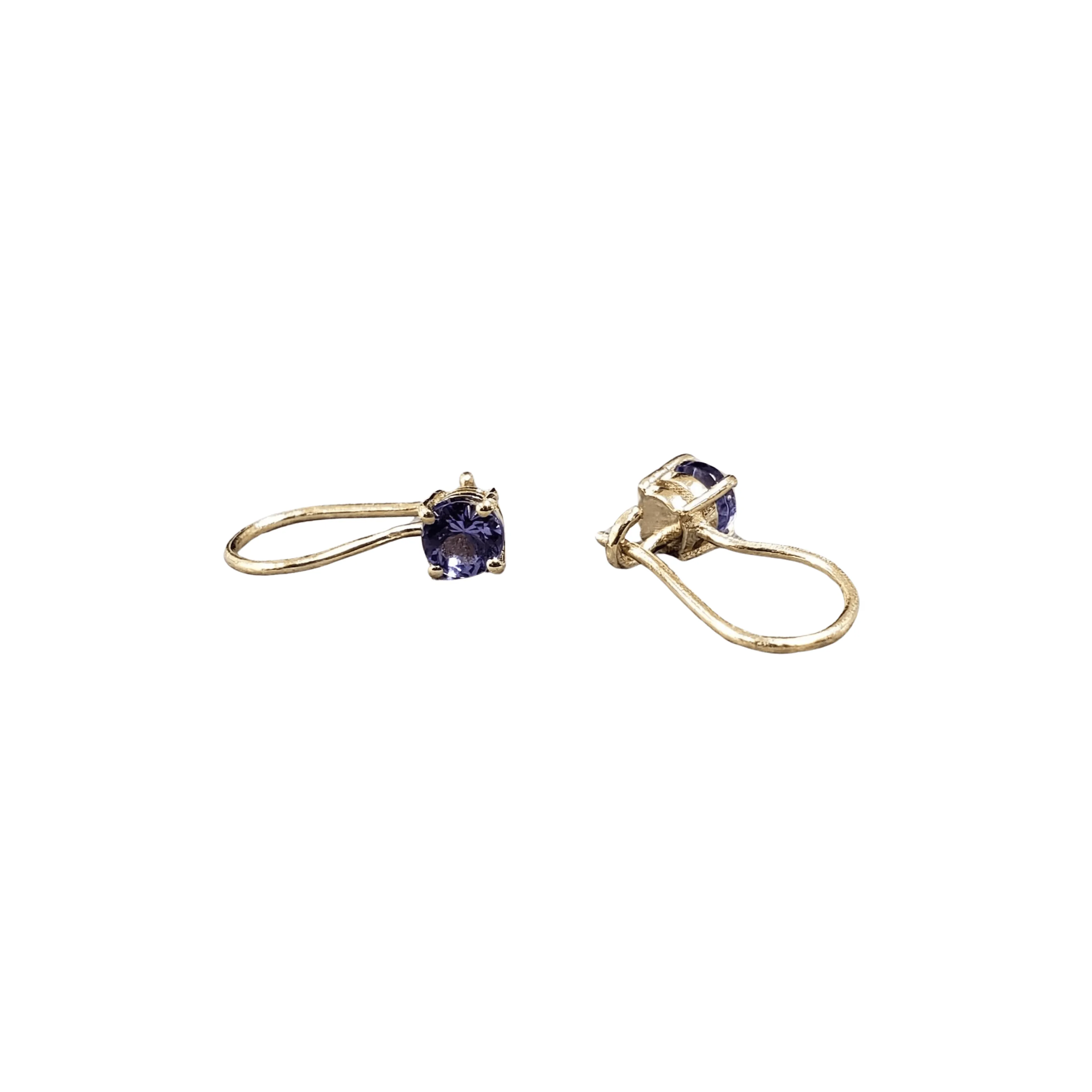 14k Gold Round Tanzanite Drop Earrings