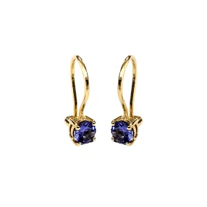 14k Gold Round Tanzanite Drop Earrings