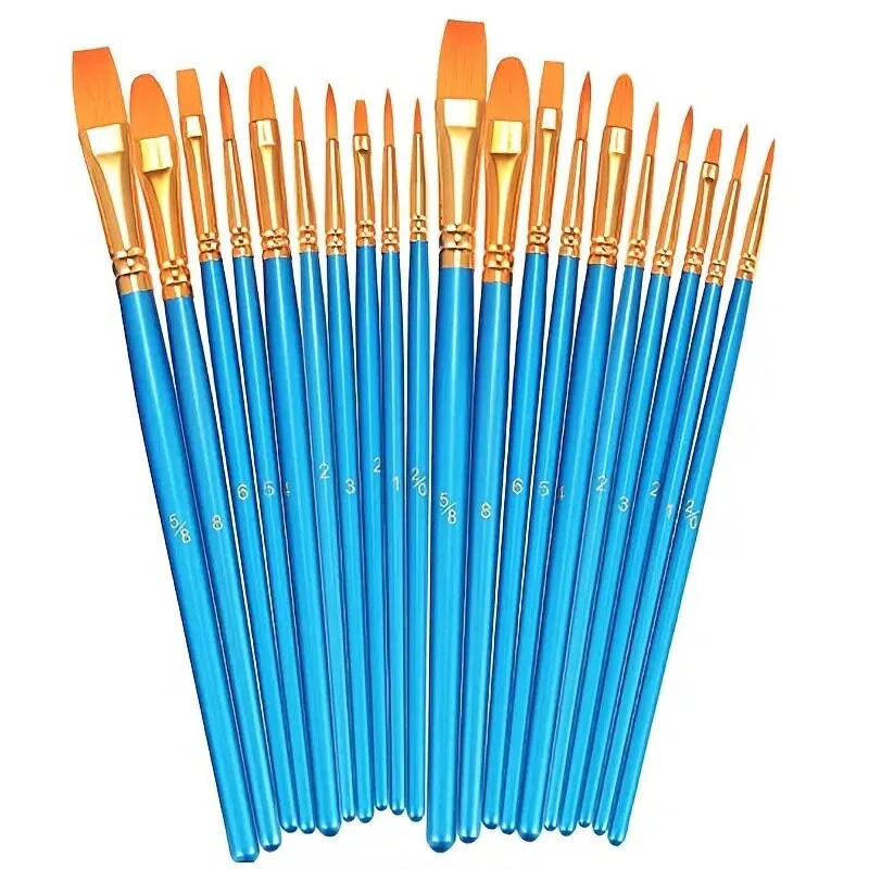 20pcs Pearlescent Blue/Pink Nylon Wool Oil Painting Brush Watercolor Painting Hook Line Pen Set Round Head Brush