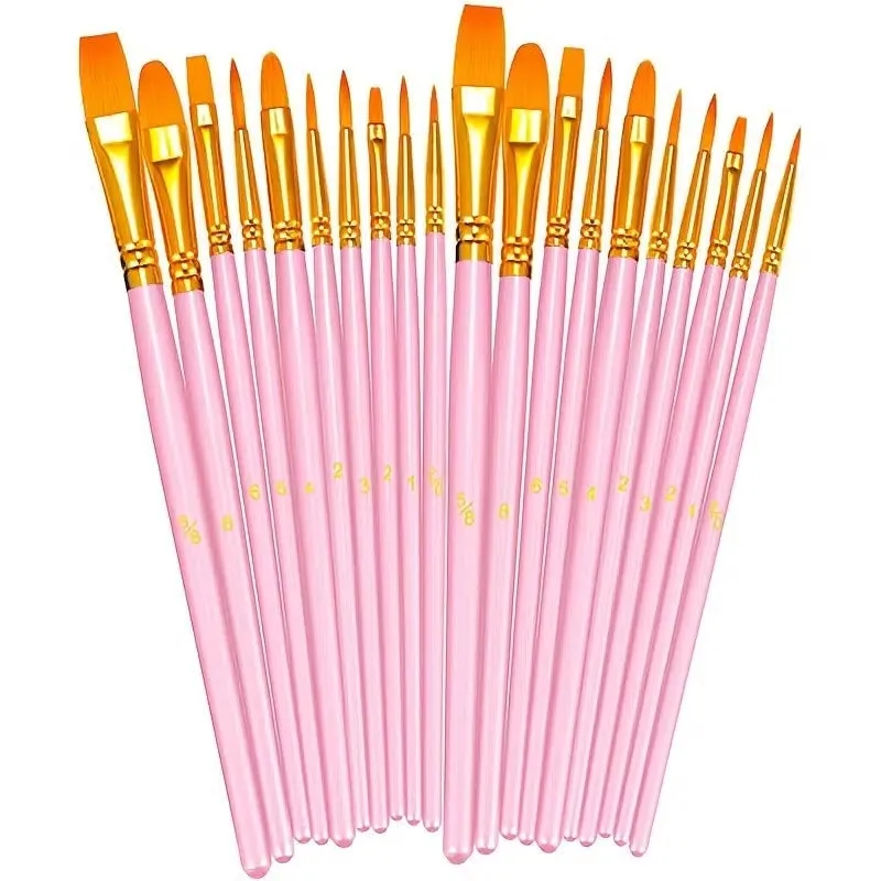 20pcs Pearlescent Blue/Pink Nylon Wool Oil Painting Brush Watercolor Painting Hook Line Pen Set Round Head Brush