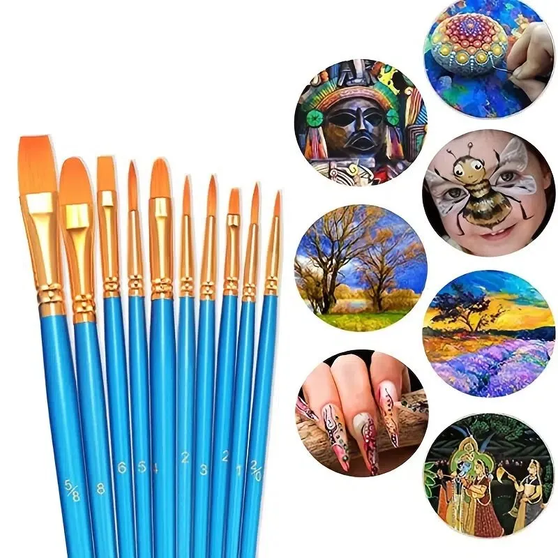 20pcs Pearlescent Blue/Pink Nylon Wool Oil Painting Brush Watercolor Painting Hook Line Pen Set Round Head Brush