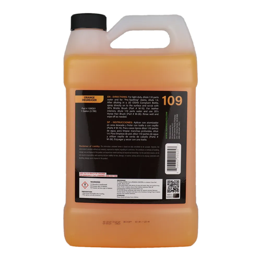 3D 109 Orange Degreaser 3.78L Biodegradable Citrus Water Based Cleaner