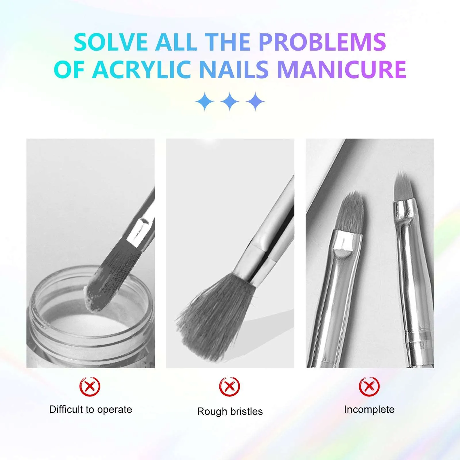 6Pcs Acrylic Nail Brush Set - Size 4/8/10/12/14/16