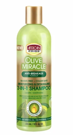 AFRICAN PRIDE OLIVE MIRACLE 2-IN-1 MOISTURIZING & DETANGLING - SHAMPOO & CONDITIONER 12 oz