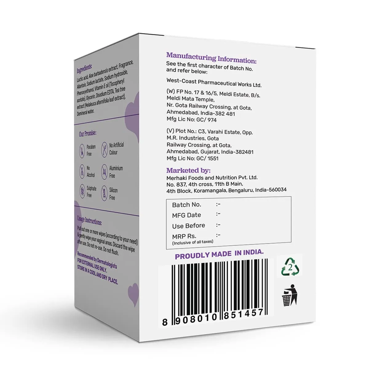 andMe Intimate Wipes for Intimate Hygiene, 100% Biodegradable, pH Balanced, UTI Protecting Wipes - 25 Wipes