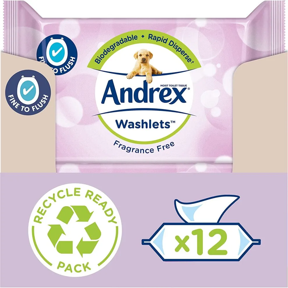 Andrex Biodegradable Fine to Flush Fragrance Free Washlets 36's