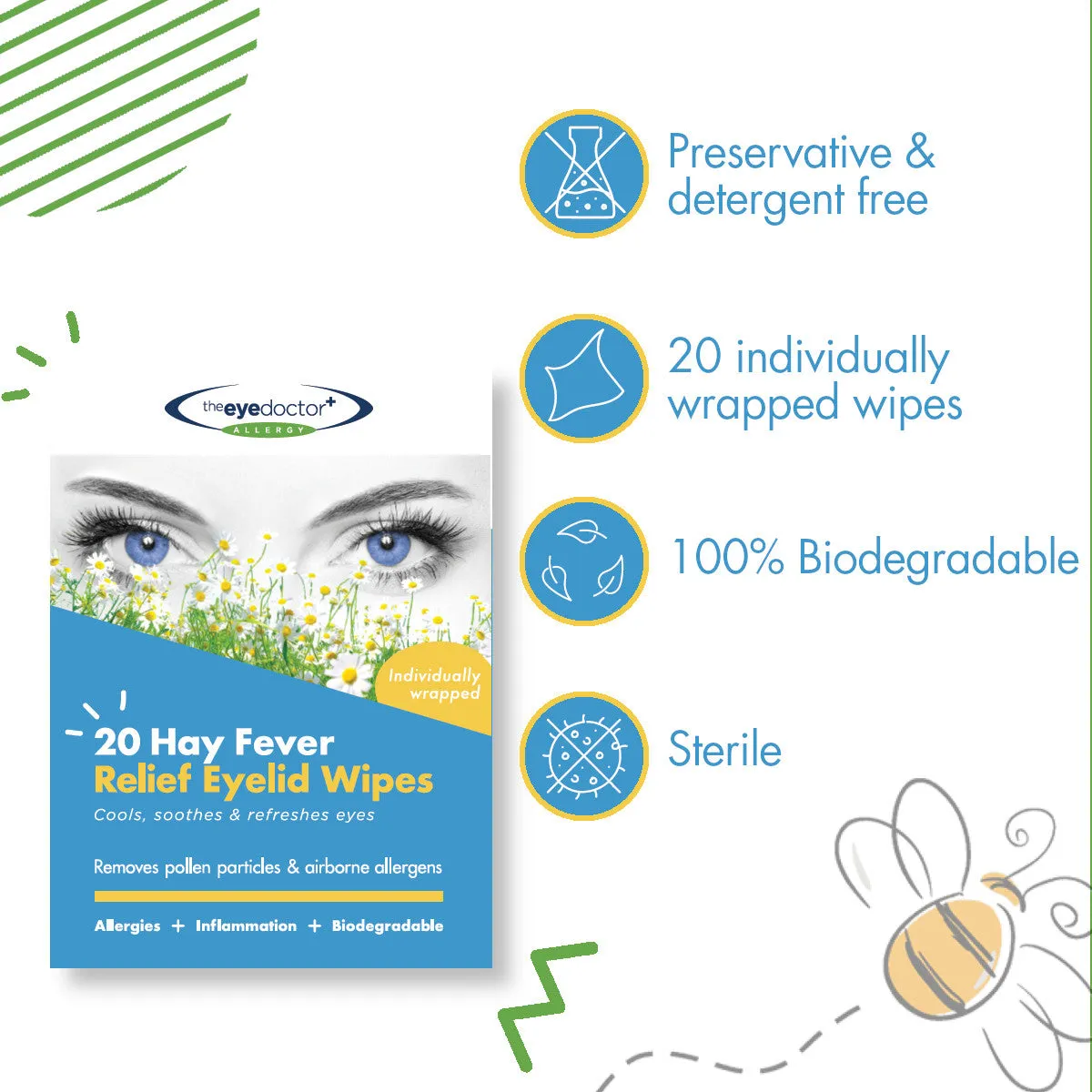 Biodegradable Hay Fever Relief Eyelid Wipes