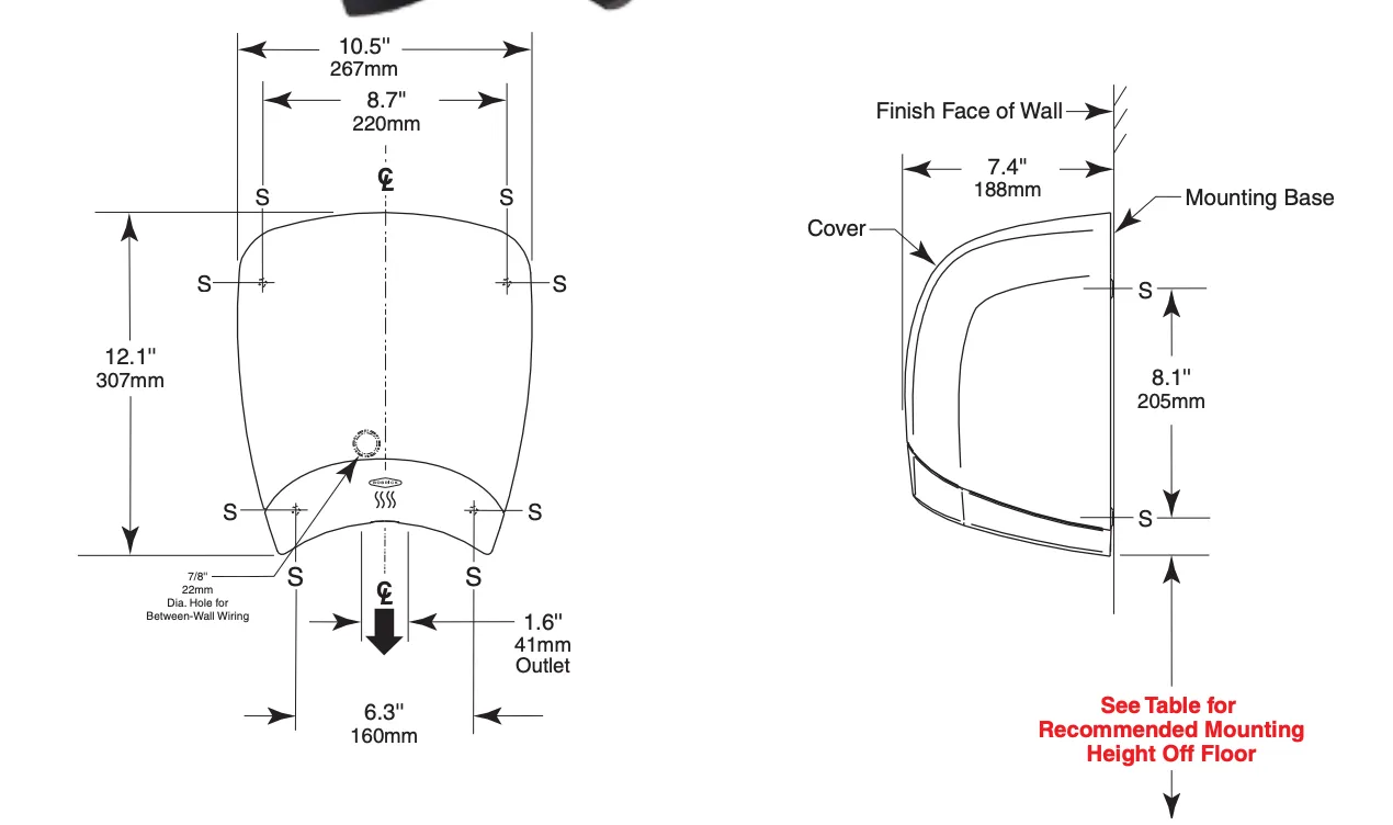 Bobrick  B-778 QuietDry™ Series, DuraDry™ Surface-Mounted High Speed Hand Dryer