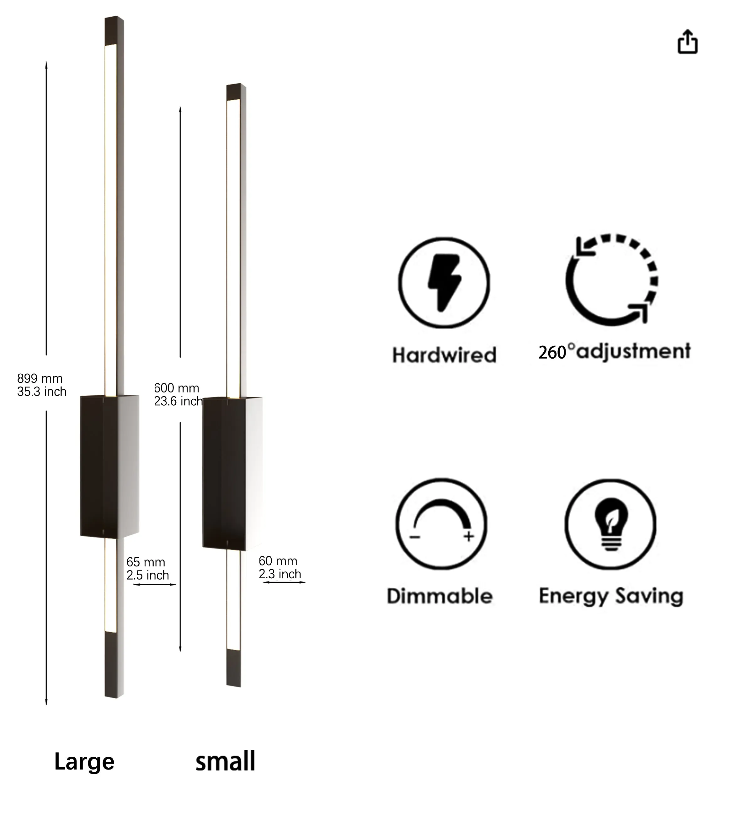 BORA Modern Interior Aluminium LED Wall Light Dimmable 260 degree adjustable warmwhite