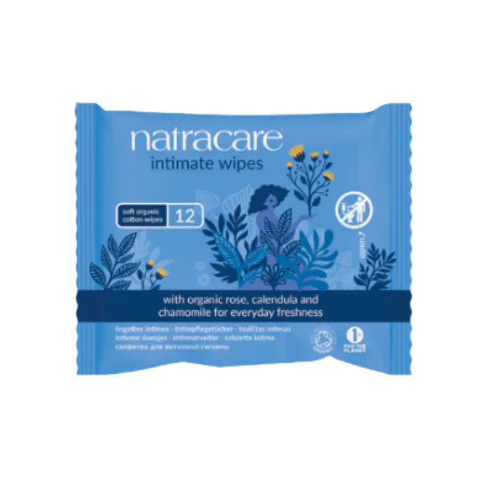 [Bundle Of 5] Natracare Pure Organic Cotton Intimate Wipes Organic Rose, Calendula & Chamomile (12pcs x 5)