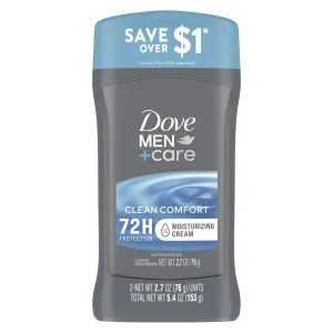 Dove Men Care Long Lasting Antiperspirant Deodorant Stick Twin Pack, Clean, 2.7 oz