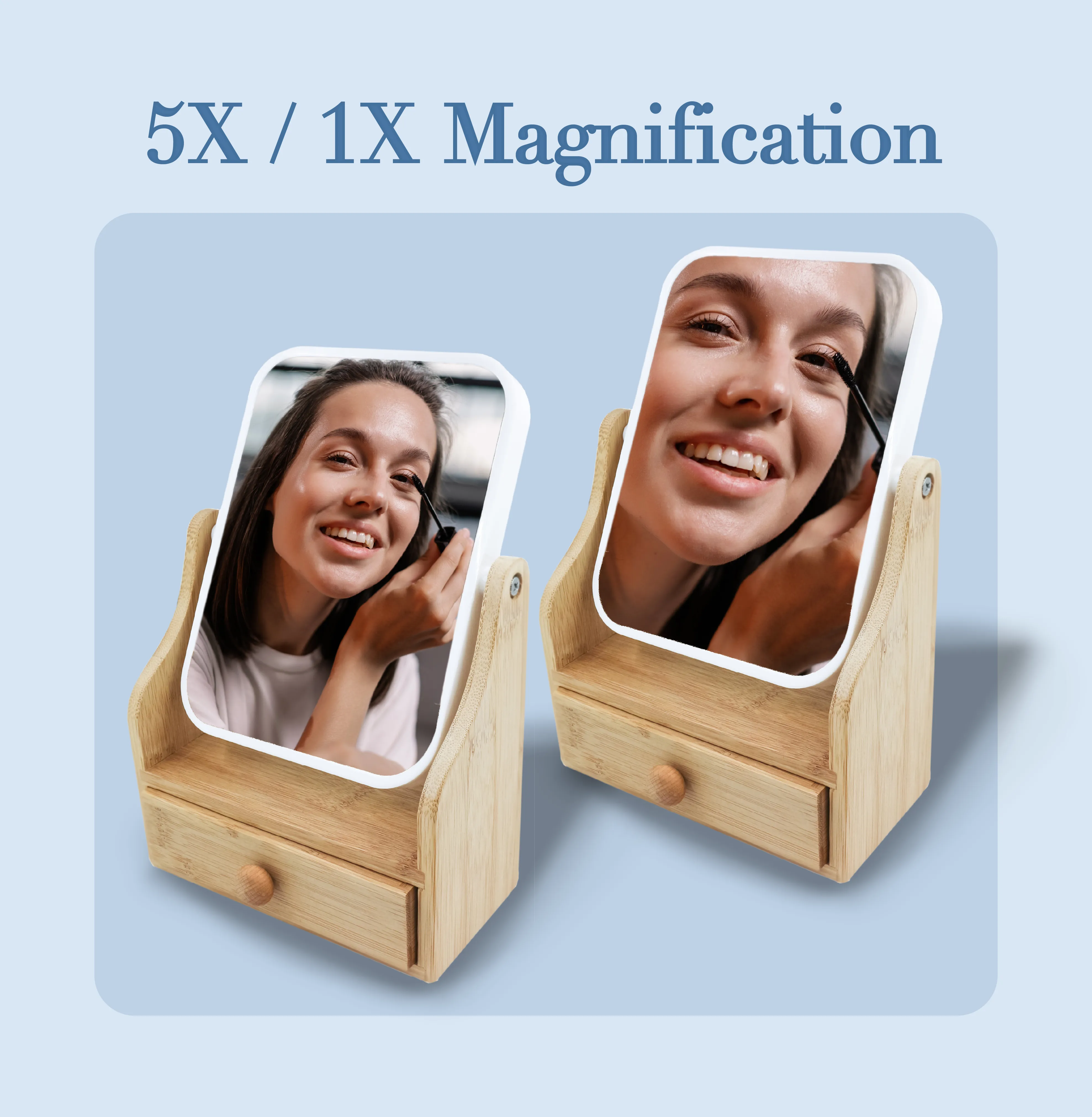 Dual-Sided Vanity Mirror with Bamboo Drawer Base