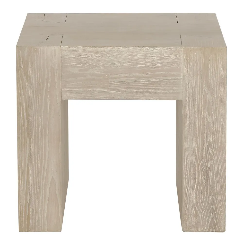 Elsa 24 Inch End Table, Square, Dovetail Details, Meadow White Cracked Oak By Casagear Home