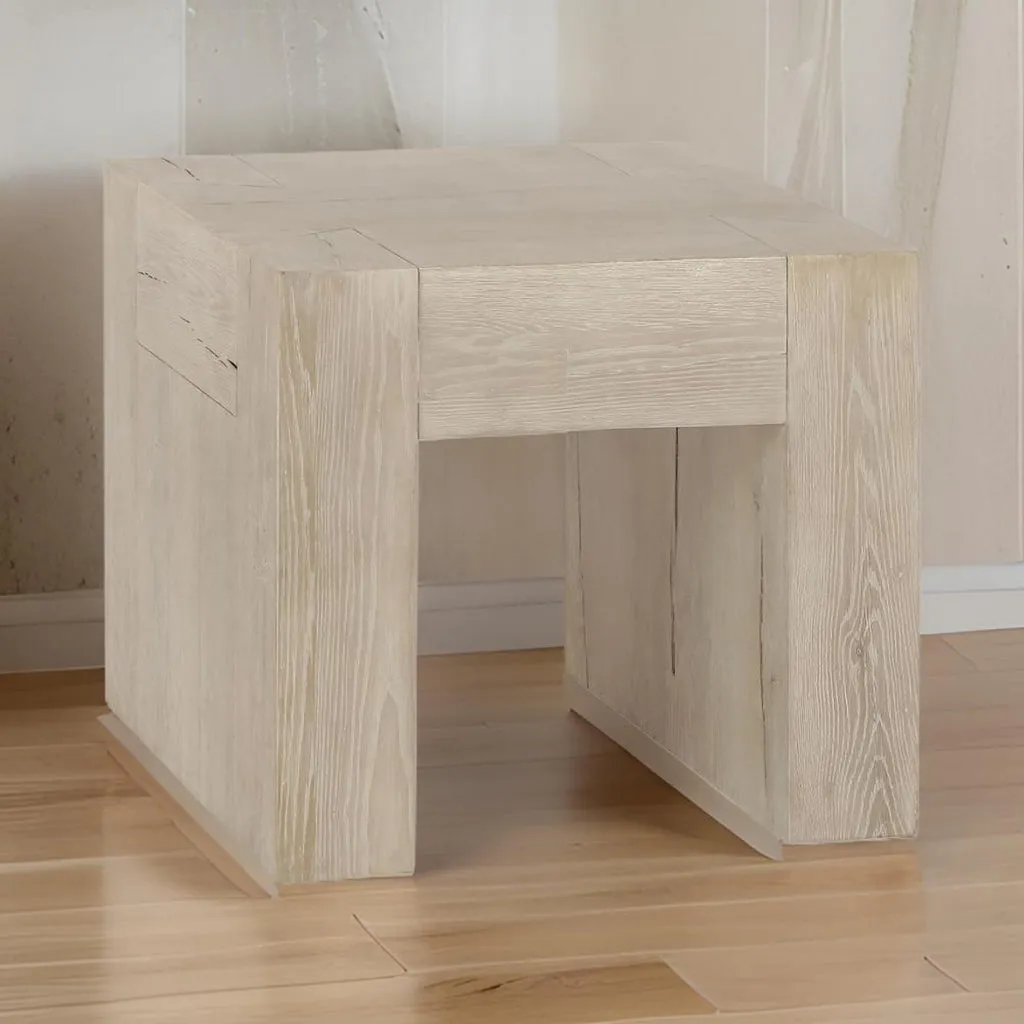 Elsa 24 Inch End Table, Square, Dovetail Details, Meadow White Cracked Oak By Casagear Home