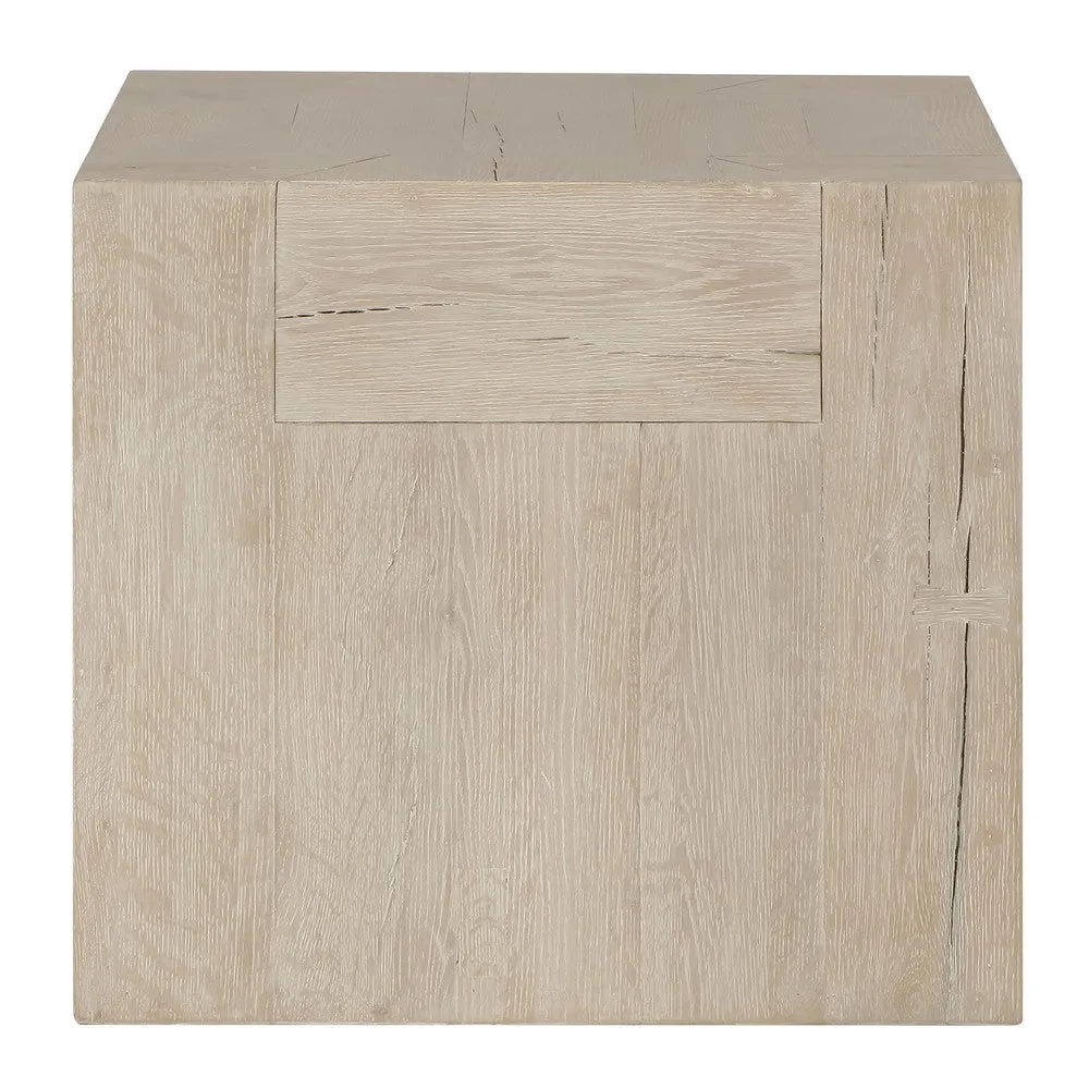 Elsa 24 Inch End Table, Square, Dovetail Details, Meadow White Cracked Oak By Casagear Home