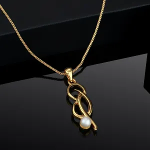 Estele - 24 CT Gold Plated Alpha Curved Pearl Pendant for Women / Girls