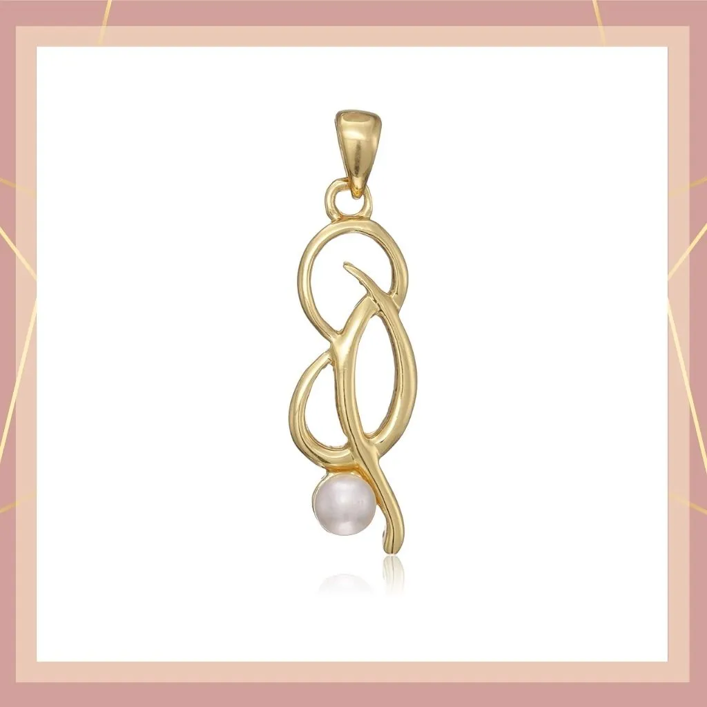 Estele - 24 CT Gold Plated Alpha Curved Pearl Pendant for Women / Girls