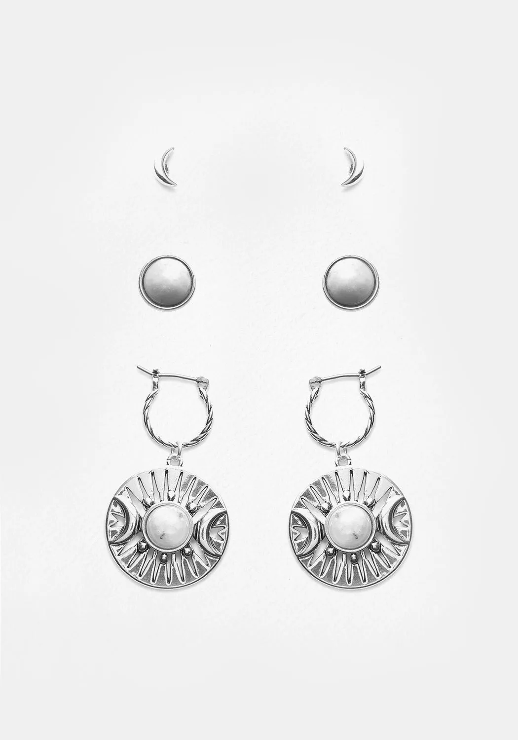 GODDESS TRIPLE MOON MOONSTONE EAR STUD PACK