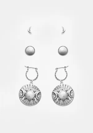 GODDESS TRIPLE MOON MOONSTONE EAR STUD PACK