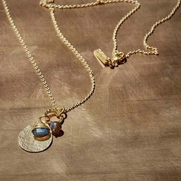 Gold Plated Labradorite and Druzy Stone Necklace