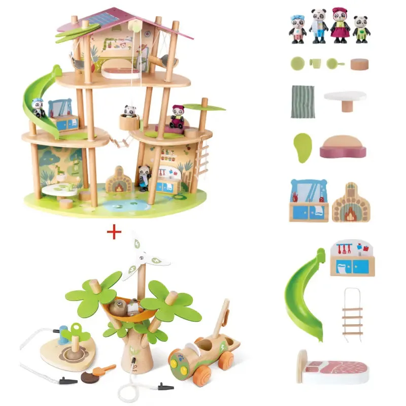 Hape Pandas' Bamboo House and Tree Planting E-Car Bundle Gift Set