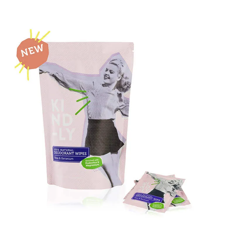 KIND-LY 100% Natural Deodorant Wipes - Rose & Geranium