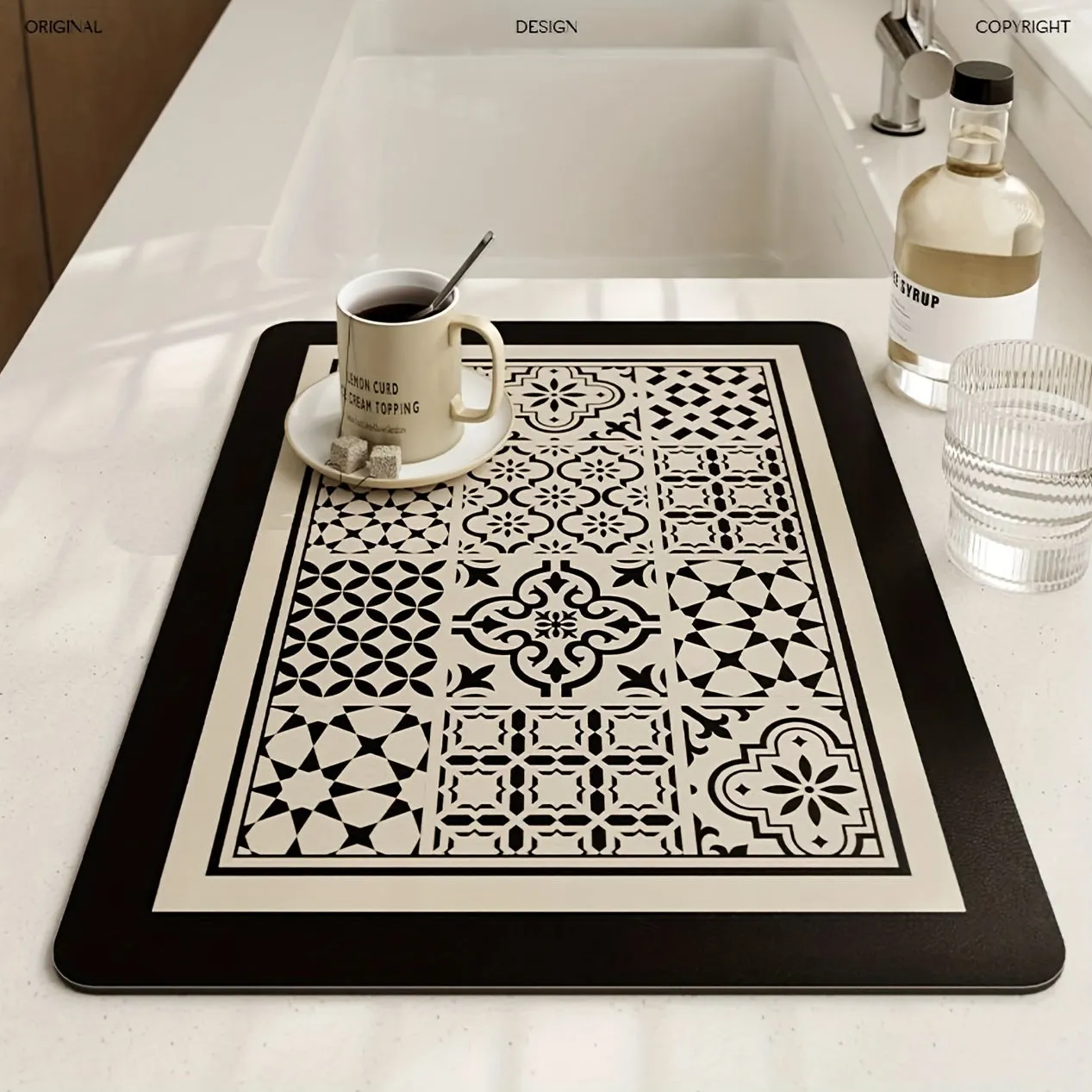 Quickdry Coffee Mat Modern Plaid Dish Drying Pad