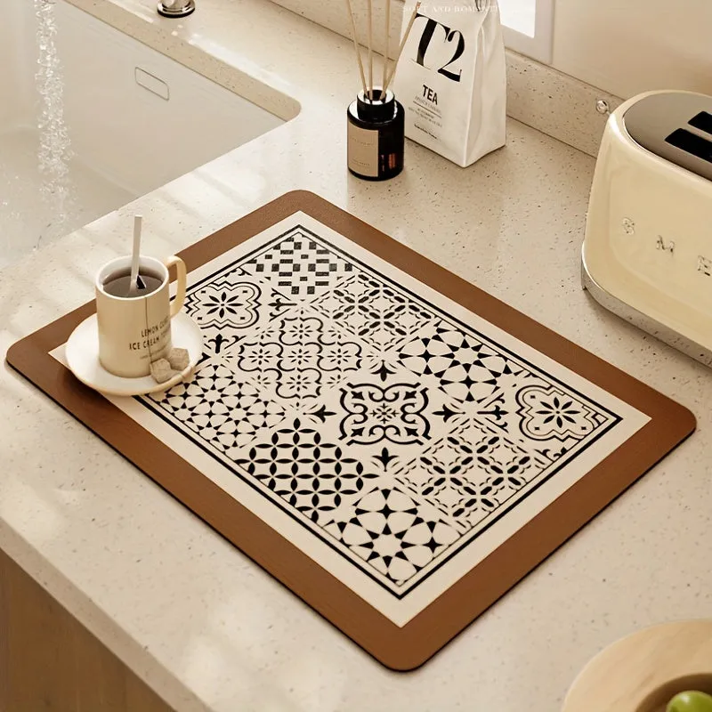 Quickdry Coffee Mat Modern Plaid Dish Drying Pad