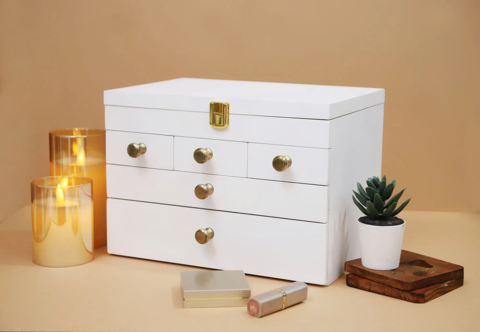 Wooden Vintage Makeup Organizer Drawer- White