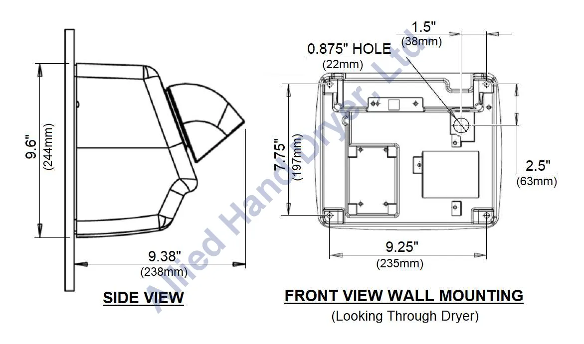 WORLD DRYER® B1-974 Airstyle™ Model B Series Hair Dryer - Cast-Iron White Finish Push Button Surface-Mounted (115V - 15 Amp)